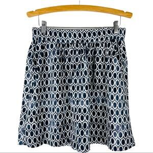 Loft blue cream linen boho preppy geometric midi skirt